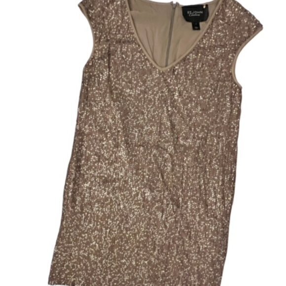 St John Couture Gold Silver Beaded Sequin Stretchy Evening Dress Size 2 RARE EUC - Picture 7 of 16